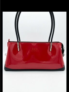 Beijo Red Patent Shoulder Bag with Black Handles